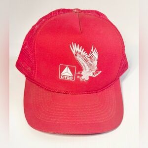 Citgo Hat Cap Red Trucker Style Snapback  Eagle Speedway Mesh W/ Rope Vintage